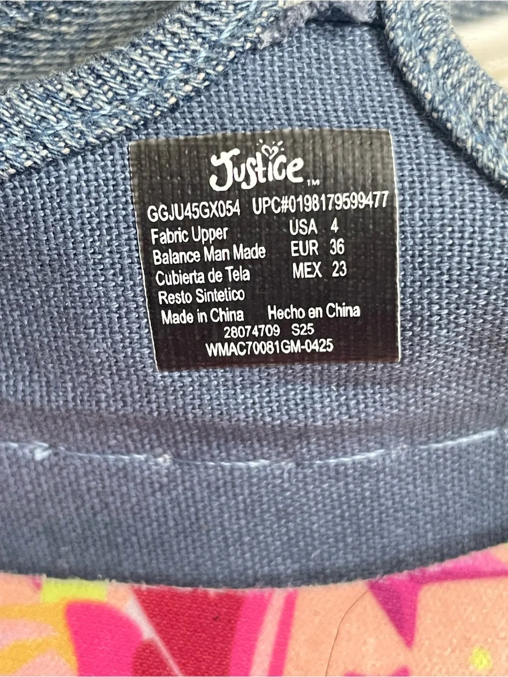 Justice Sport Denim Mary Jane Sneakers in Blue with Pink Accent Size 4 (big Girl